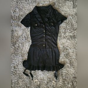 Cop Costume Black Button-Up Dress with Ruffle Hem